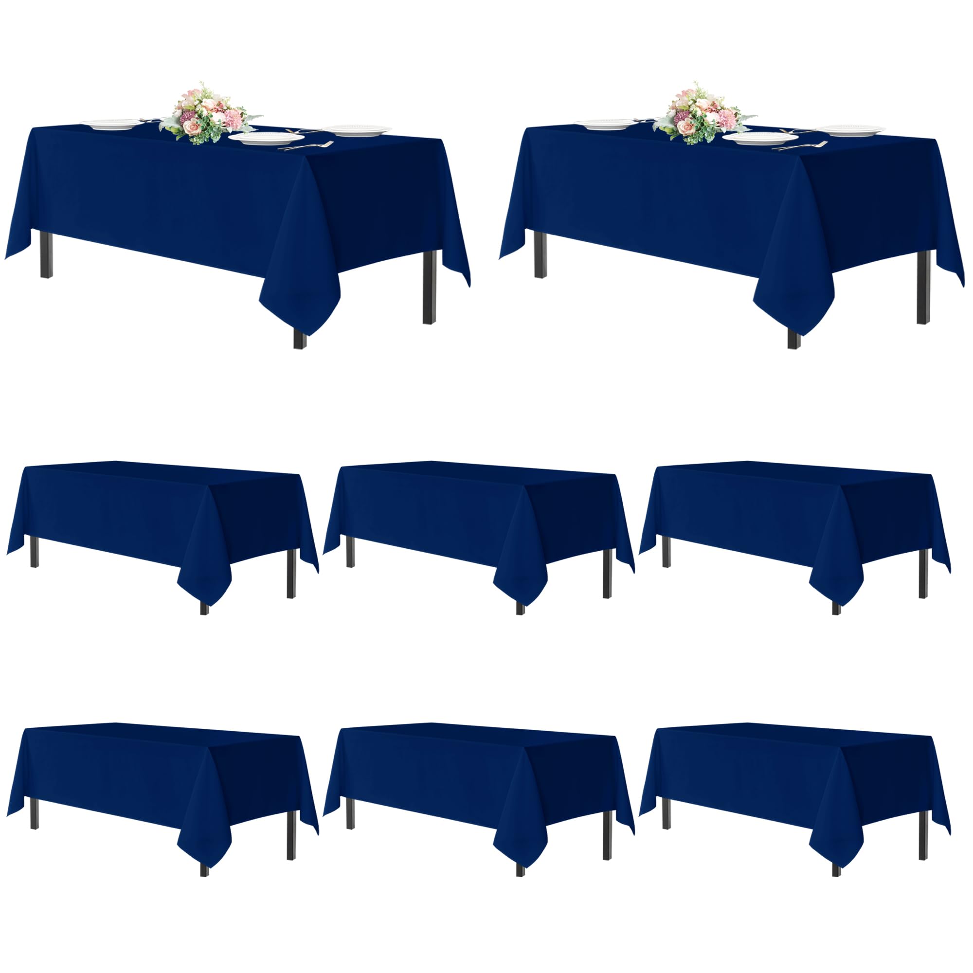 Photo 1 of sancua Navy Blue Tablecloths for 8 Foot Rectangle Tables, 8 Pack - Washable Polyester Fabric Table Cloth for Wedding Party, Birthday, Banquet Reception, 60x120 Inch