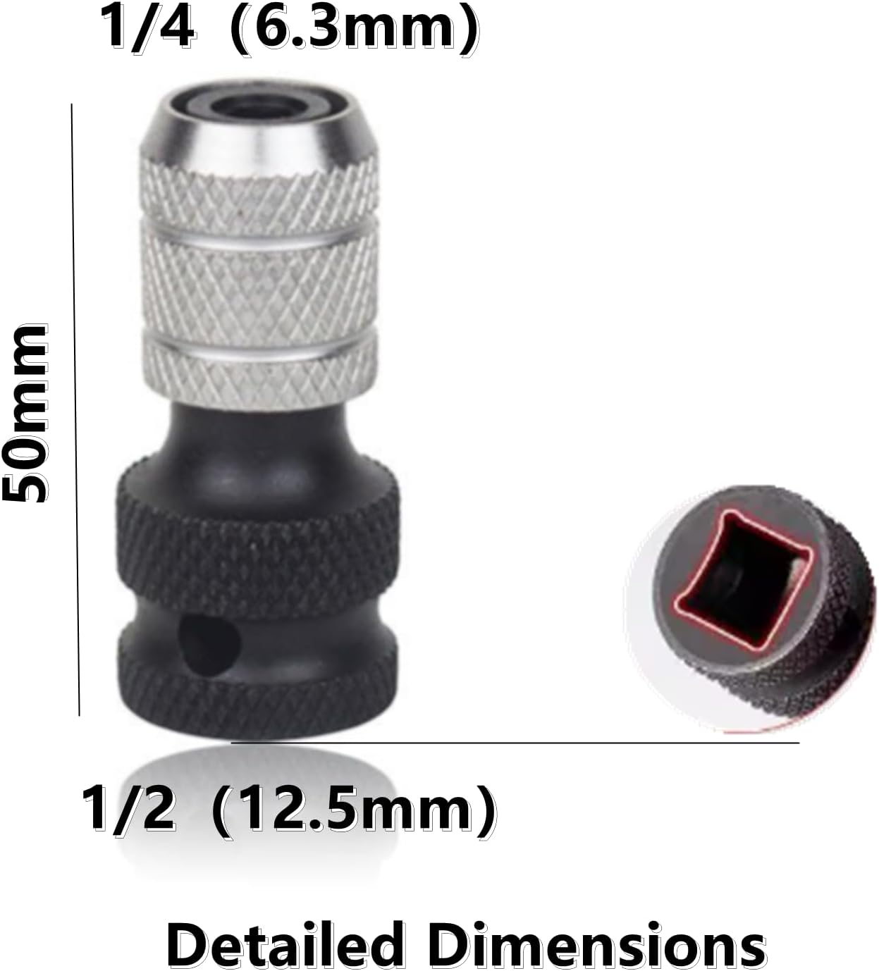 2 PCS impact wrench adapter quick-release Design Upgraded to Heavy-Duty Thickness,1/2" Square Drive to 1/4" Hex Female Socket Adapter - CrMo Steel, Ideal for DIY Repairs & Professional Workshops