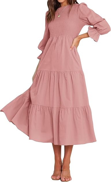 BTFBM Women Casual Long Sleeve Crew Neck Fall Dress Bohemian Relaxed Fit Floral Flowy Maxi Dresses Tiered Cocktail Dress