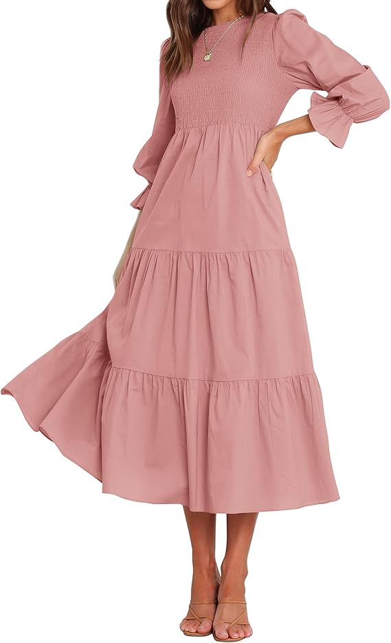 BTFBM Women Casual Long Sleeve Crew Neck Fall Dress Bohemian Relaxed Fit Floral Flowy Maxi Dresses Tiered Cocktail Dress