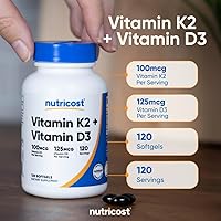 Vista 6 de Nutricost Vitamina K2 (MK7) (100mcg) + Vitamina D3 (5,000 UI) 120 Cápsulas Blandas - Sin Gluten y Sin OMG