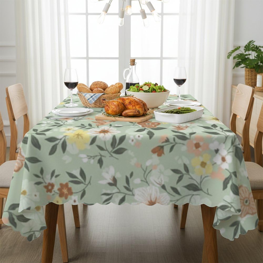Green Print Table Cover 60x120 in, Washable Coquette Dinner Table Cover, 4Th Birthday Decorations Girl Boho Picnic for Everyday Tea Party Fiesta