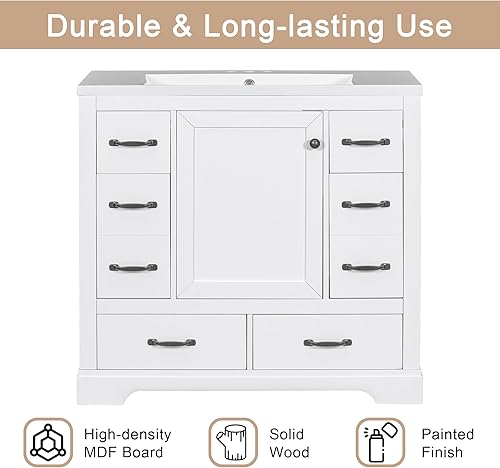 Miniatura 7 de Harper & Bright Designs Tocador de baño de 36 pulgadas sin fregadero, gabinete de baño de madera independiente con 6 cajones y un gabinete con