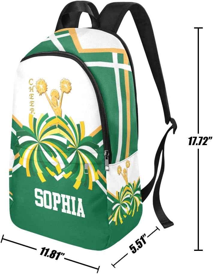 Personalized Cheer Cheerleader Gold Green Backpack with Name Custom Travel Bag for women Men