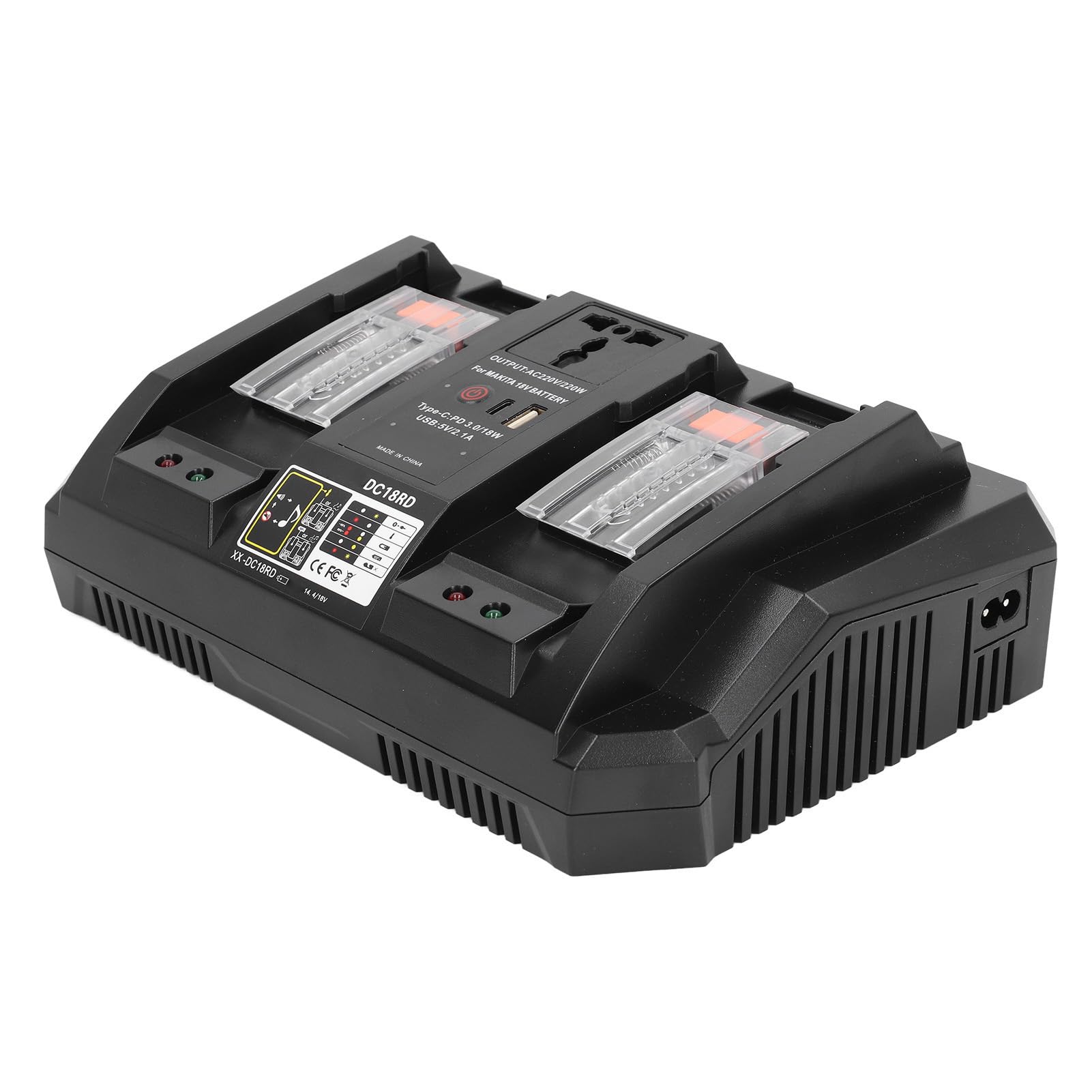 Cargador de batería de Doble Puerto e inversor de Corriente de 220 W Compatible con baterías de Iones de Litio de 14,4 V 18 V, reemplaza a DC18RD DC18RC DC18RA DC18SF, Incluye