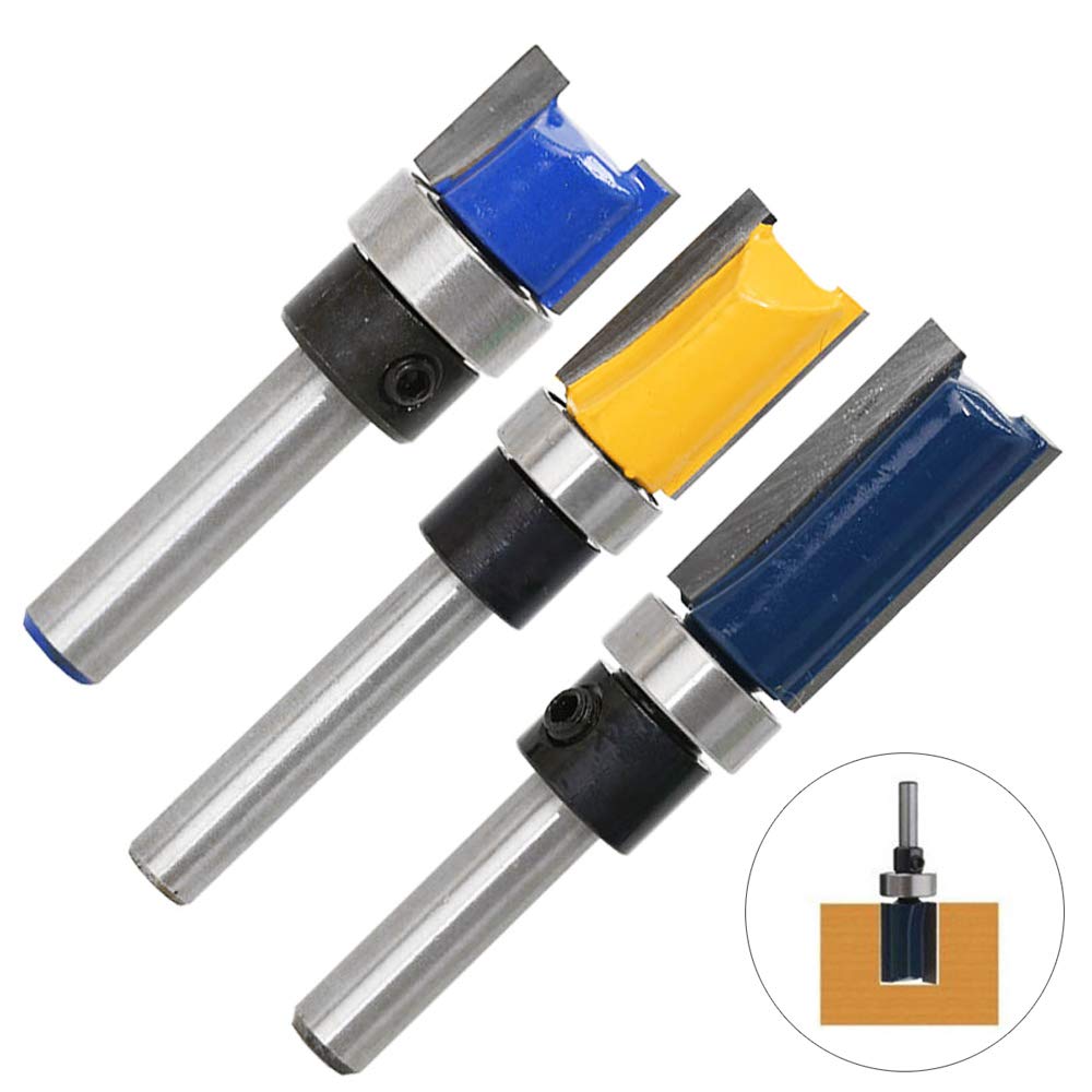 Image secondaire de Gasea 3pcs 6.35mm Tige Flush Garniture Routeur Bit Avec Bas Roulement Fraise à Copier Fraise Pour Menuiserie-Lame de Coupe 11.9,