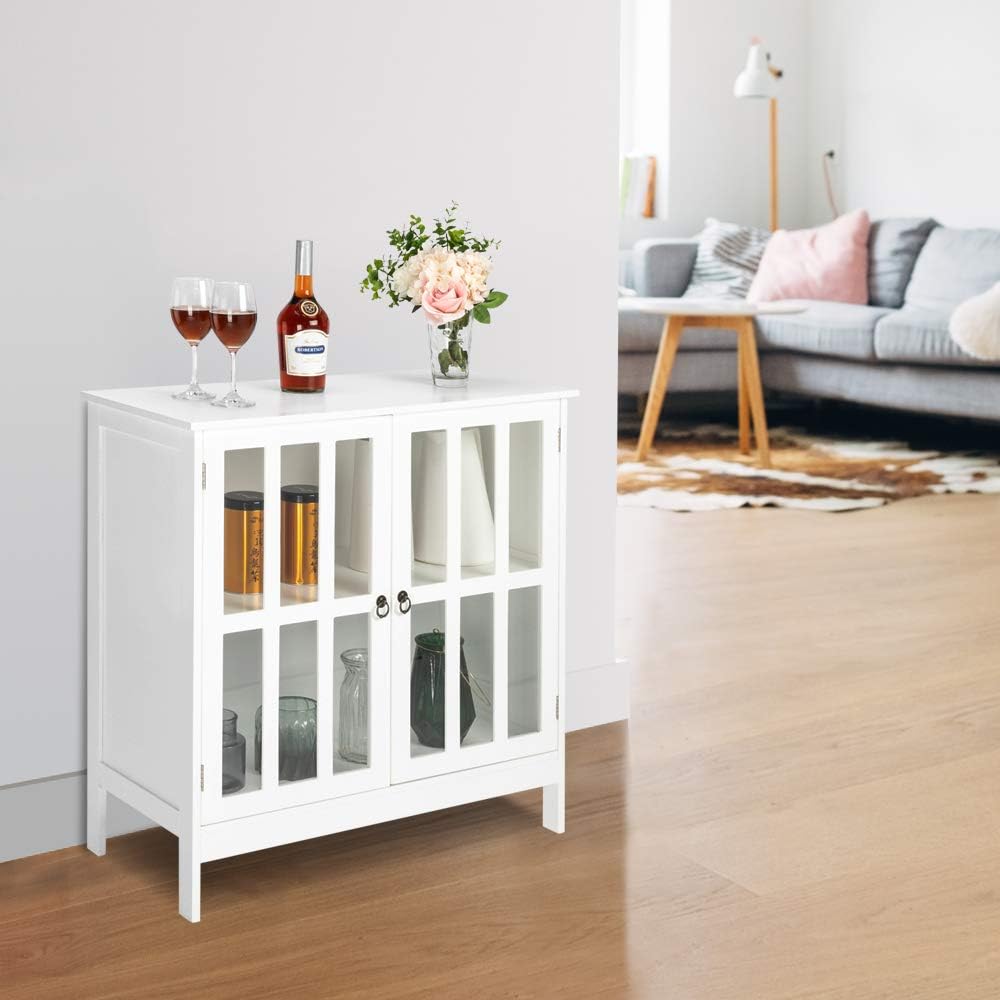 Bonnlo Storage Sideboard Buffet Cabinet White Kitchen Sideboard Dining Buffet Cabinet for Multifunction in Kitchen, Hallway, Living Room
