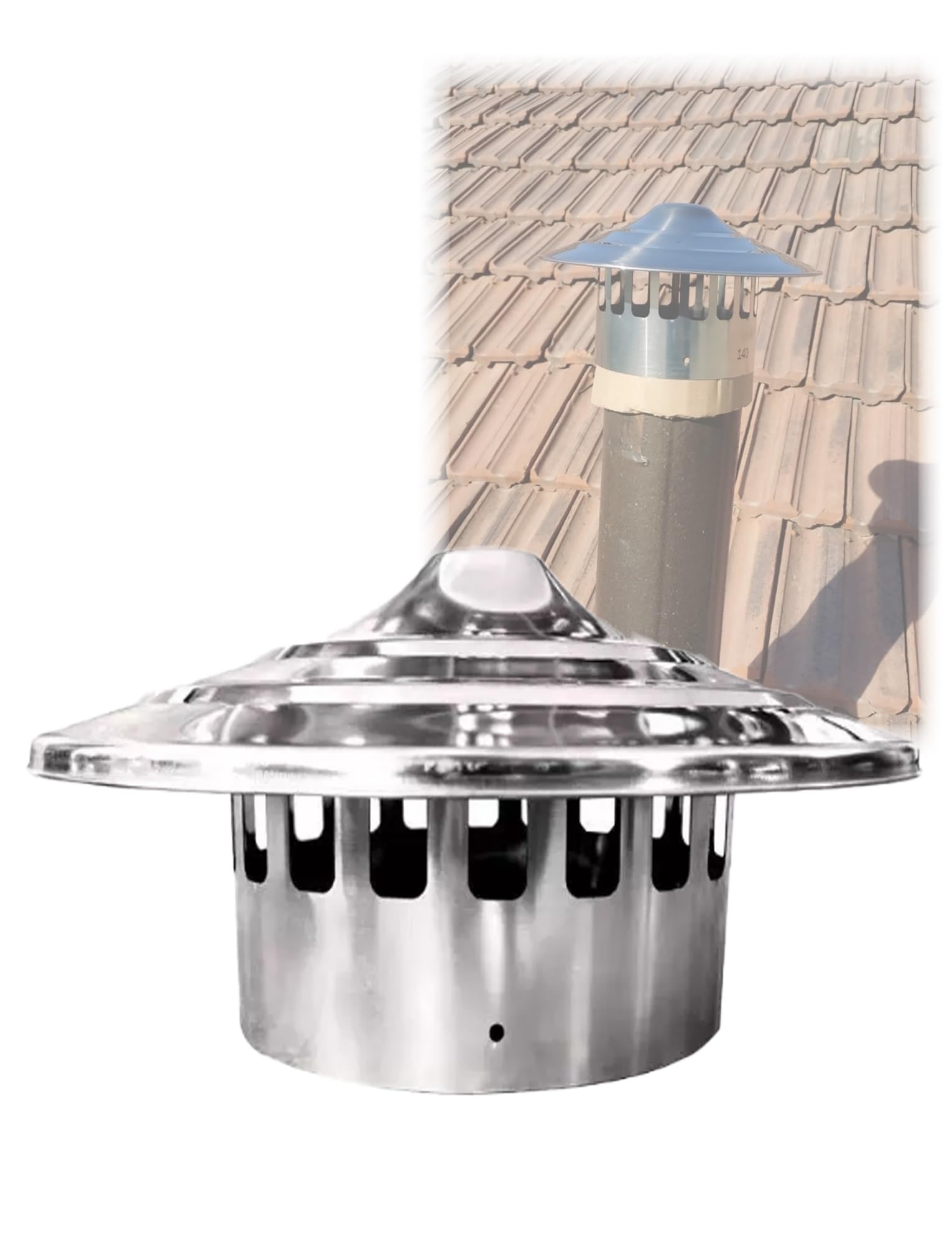 MYXJGNAIY All-Weather Stainless Steel Roof Vent Cap, Outdoor Chimney Flue Protector with Screen, Flue Liner Rain Guard(140mm/5.5in)