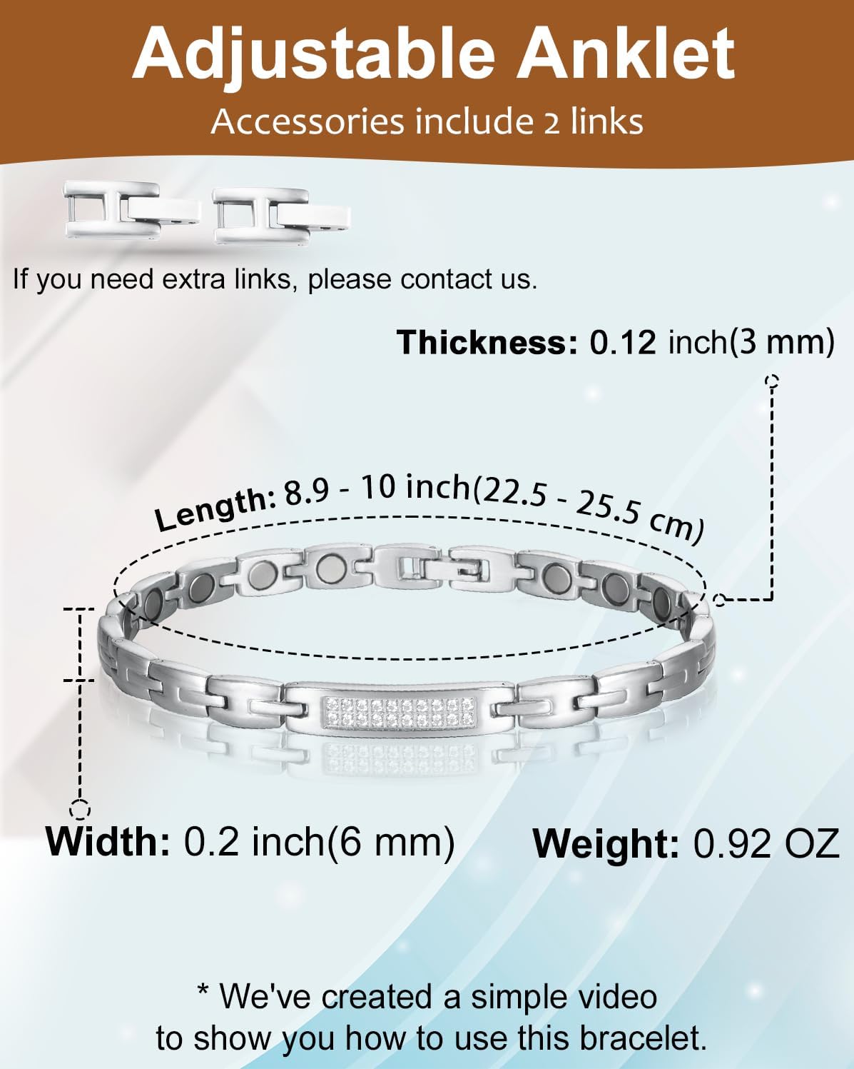 MagVIVACE Magnetic Anklet for Women, Stainless Steel Ankle Bracelet with 3500 Gauss Magnets (2)