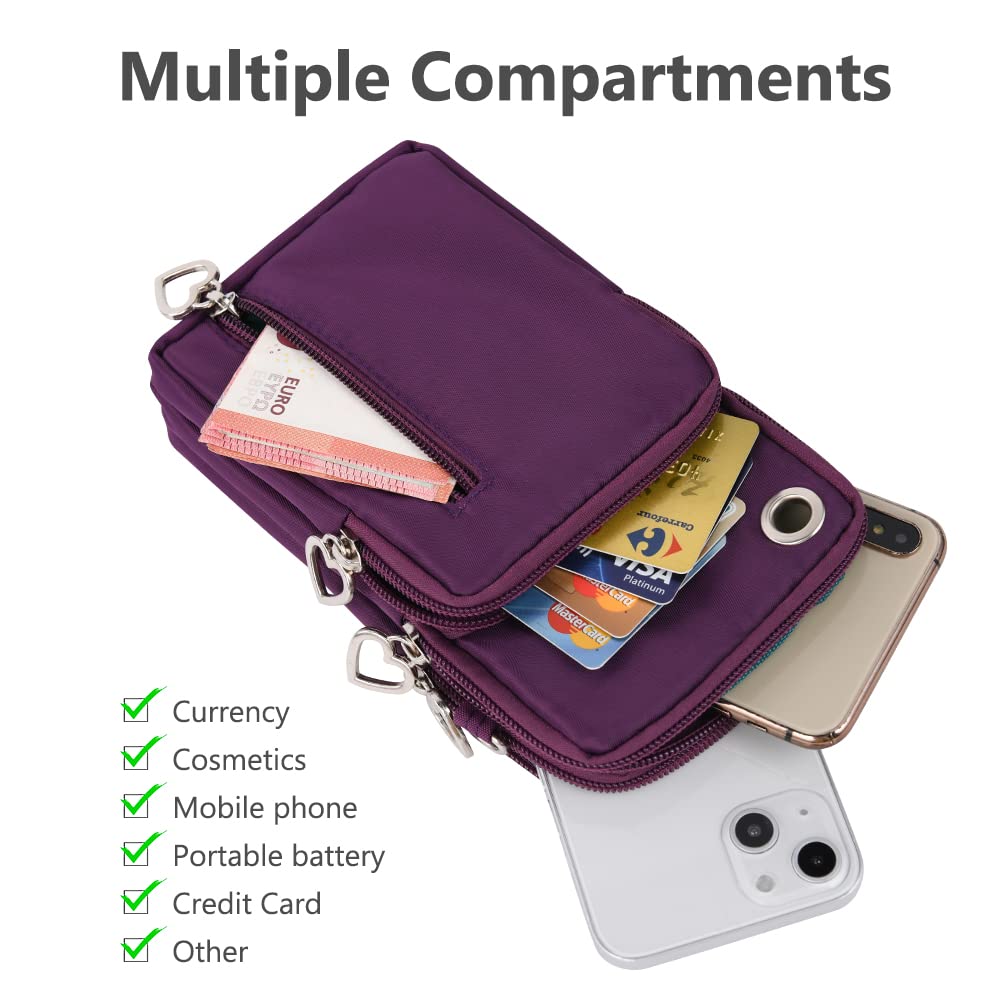 Aucuu Borsa a Tracolla da Donna in Nylon, Mini Borsa a Tracolla con Cinghie Regolabili Staccabili, Fascia da Braccio per Cellulare con Porta Cuffie per Cellulari Sotto i 7"