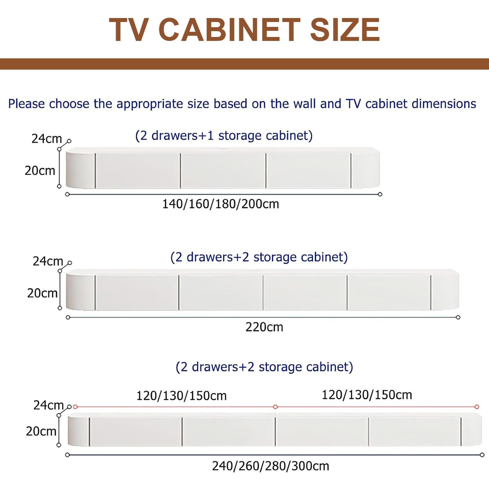 Szafka TV 240 cm, biała, z 2 szufladami i 2 klapkami, szafka pod telewizor, montowana na ścianie, konsola medialna z kanałami kablowymi, w pełni zmontowana