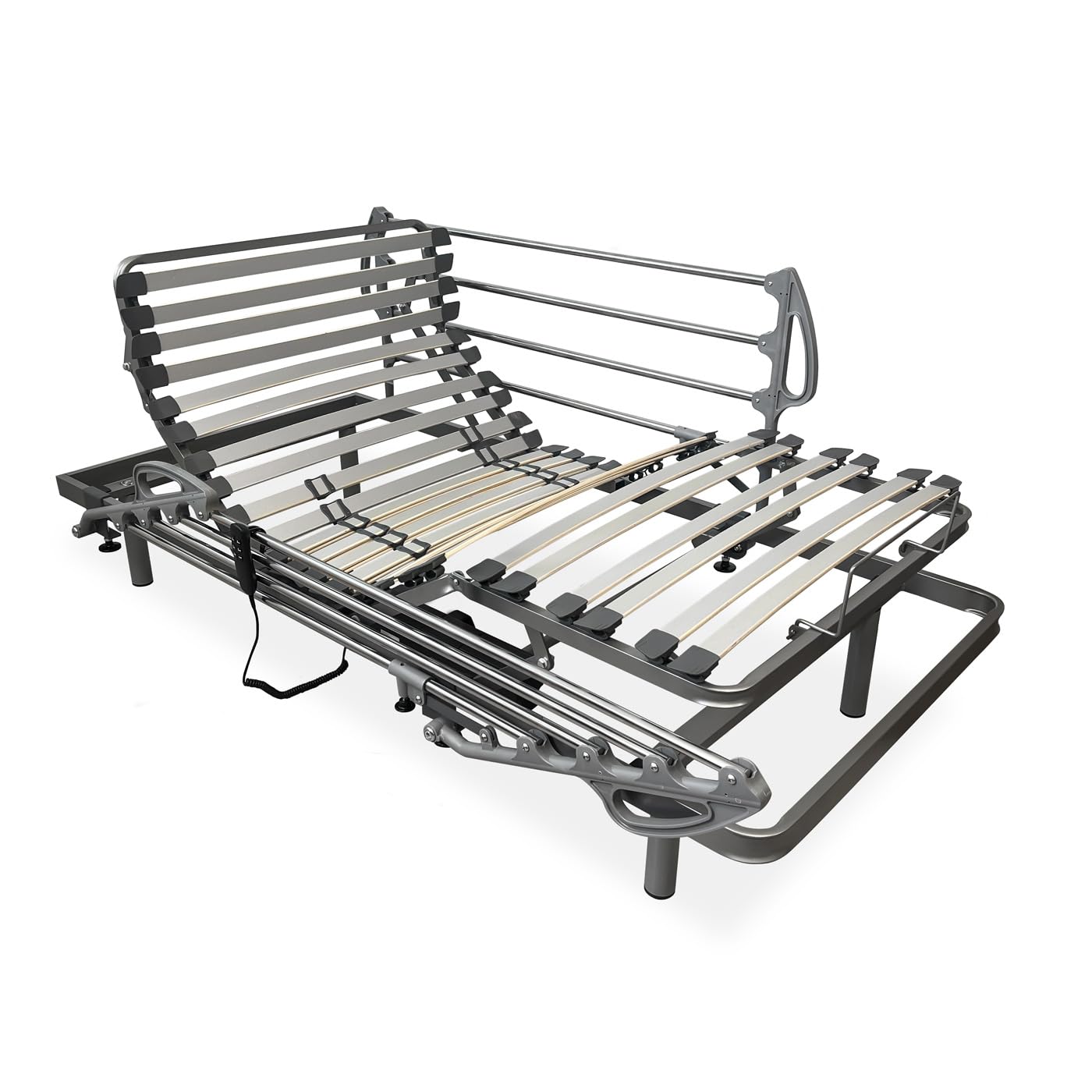 amuéblate Online - Pack Cama Eléctrica Articulada Reforzada Ergotop de 5 Planos con Colchón Viscoelástico Dorsaltec + Juego Barandillas INOX, 90 x 190 cm
