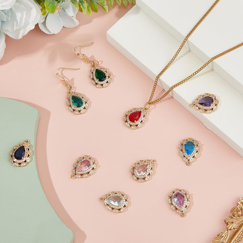 10Pcs Teardrop Rhinestone Charms 10 Colors Rhinestone Crystal Water Drop Dangle Charms Faceted Glass Teardrop Brass Pendants for Necklace Earrings Bracelets Jewelry Making DIY Crafts - Image 5