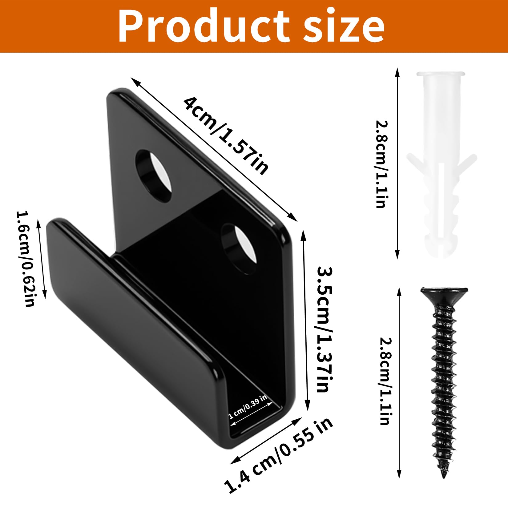 Staffe a U Ganci da Parete in Acciaio Inox Larghezza Interna 10 mm Nero 8 Pezzi