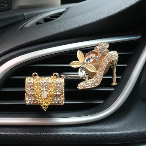 Car Air Fresheners Luxury 3-Pack Stocking Suffers Diamond Crystal High-heeled Shoes Romantic Automotive Air Outlet Creative Car Perfume Car Vent Clip Décor Nice Gift (Gold)