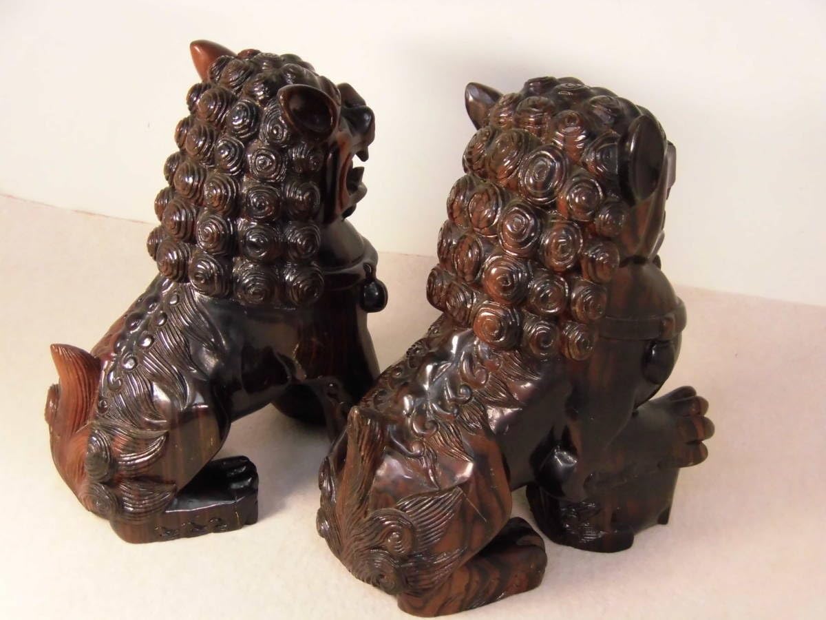 Amazon.co.jp: 木彫り 狛犬 獅子 シーサー 一対 玉乗り 重さ約4.9㎏×2 
