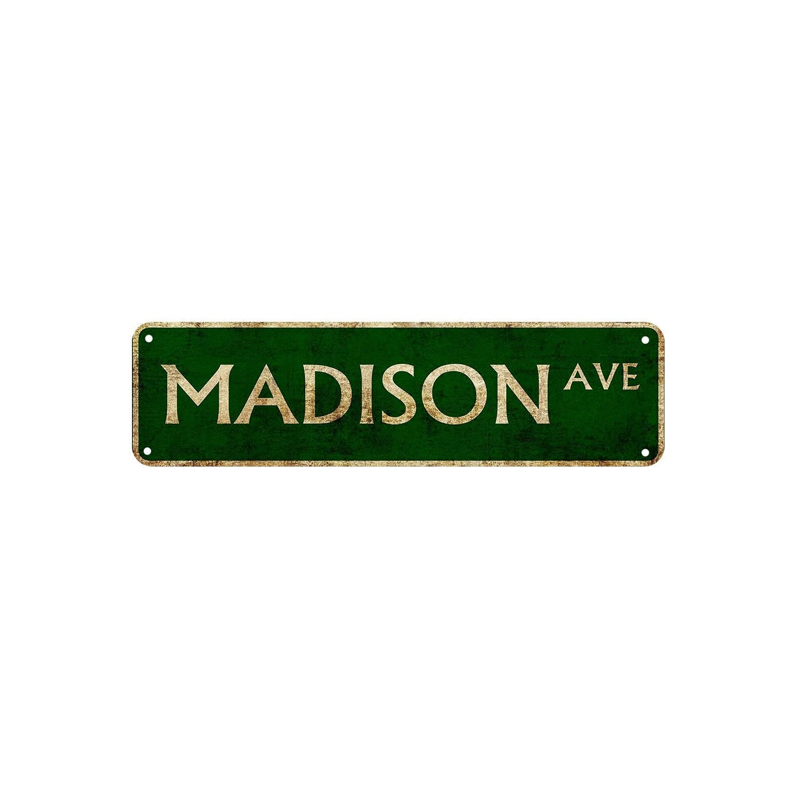 Madison Ave Street Sign Rustic Vintage Retro Metal Decor Wall Shop Man Cave Bar Posters Tin Sign Metal Art Street Sign Wall Decoration Family Street Corner Garage Courtyard Corridor 4x16 Inch