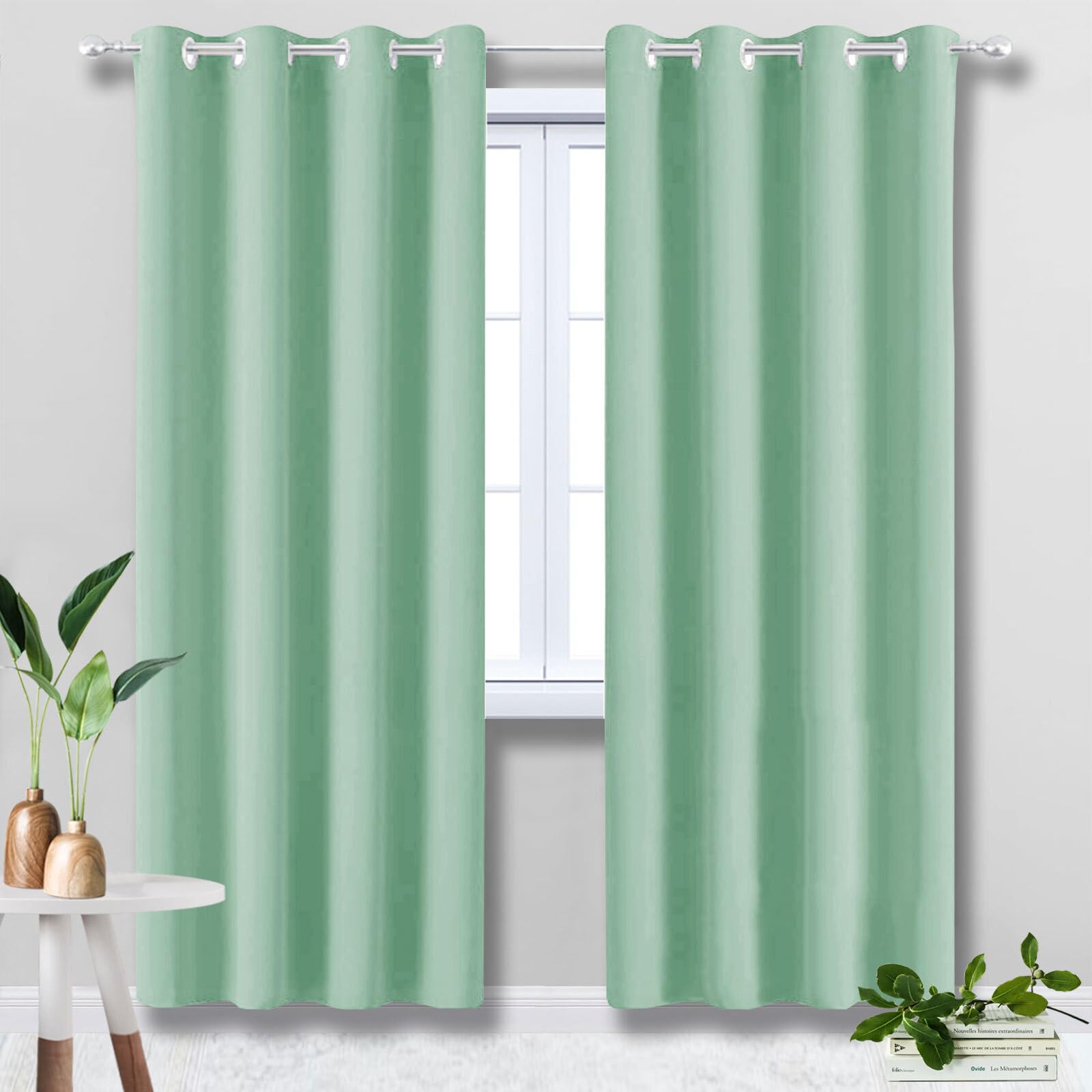 HUAXIQUE Cortinas Habitacion Cortas Aislantes Frío Calor Luz Poliéster Cortina Termica Aislante Frio y Calor para Cocina Dormitorio Salón Cuarto Verde 220x115cm