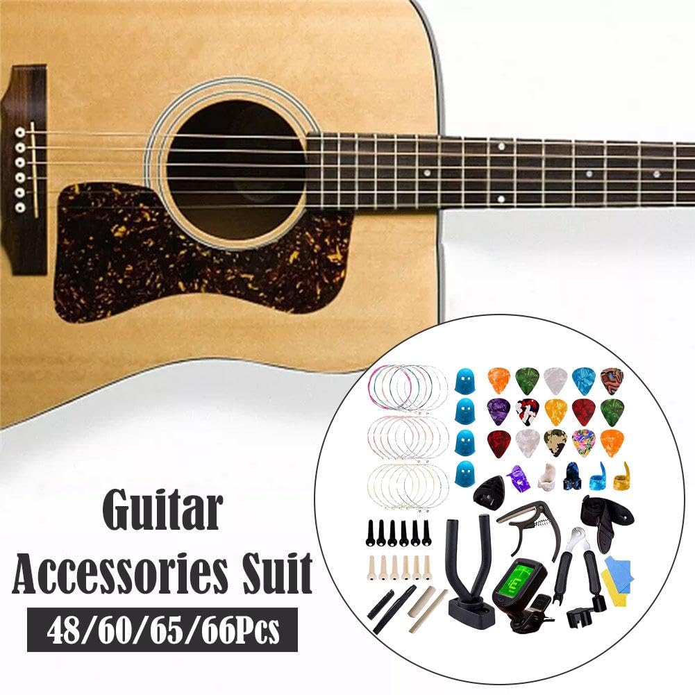 Kit d'accessoires de guitare, outil de changement de guitare acoustique, y compris cordes acoustiques, médiators, capodastre, enrouleur de cordes et coupe-cordes, accordeur, os de guitare, pour