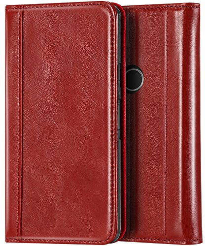 Procase Genuine Leather Case For Pixel 3 Xl, Vintage Wallet Folding Flip Case With Kickstand Card Holder Protective Cover For Google Pixel 3Xl (2018 Release) -Red #TOP16