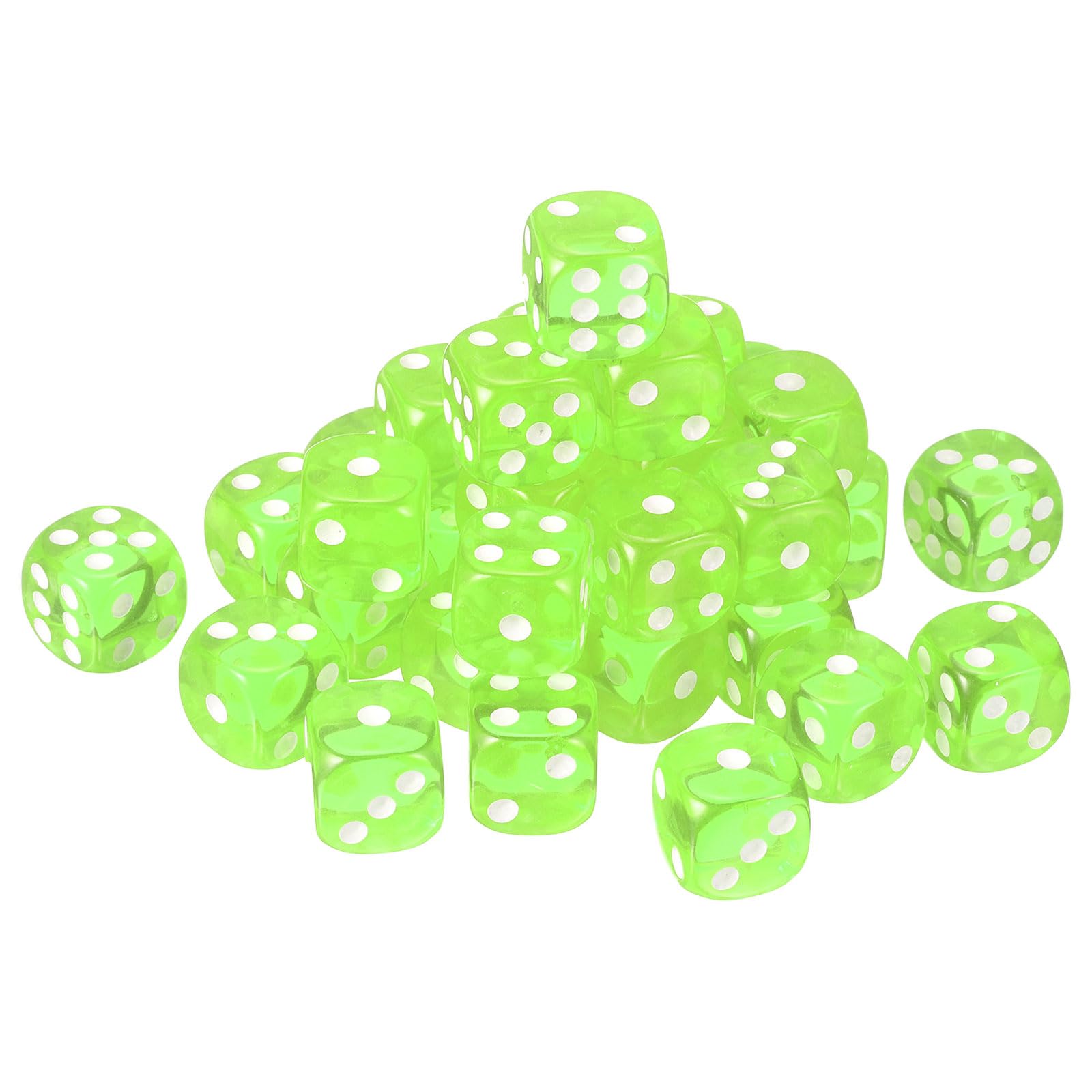 sourcing map 36Pcs 6 Sided Acrylic Dice, 18mm/0.71" Rounded Corner Translucent Colored D6 Game Dice for Theme Party Fun Table Board Games, Fluorescent Green