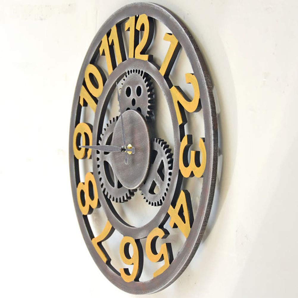 Orologio da parete a pendolo, silenzioso, con scheletro, quadrante aperto, analogico, numeri arabi, orologio da parete meccanico rotondo in MDF 40x40 cm