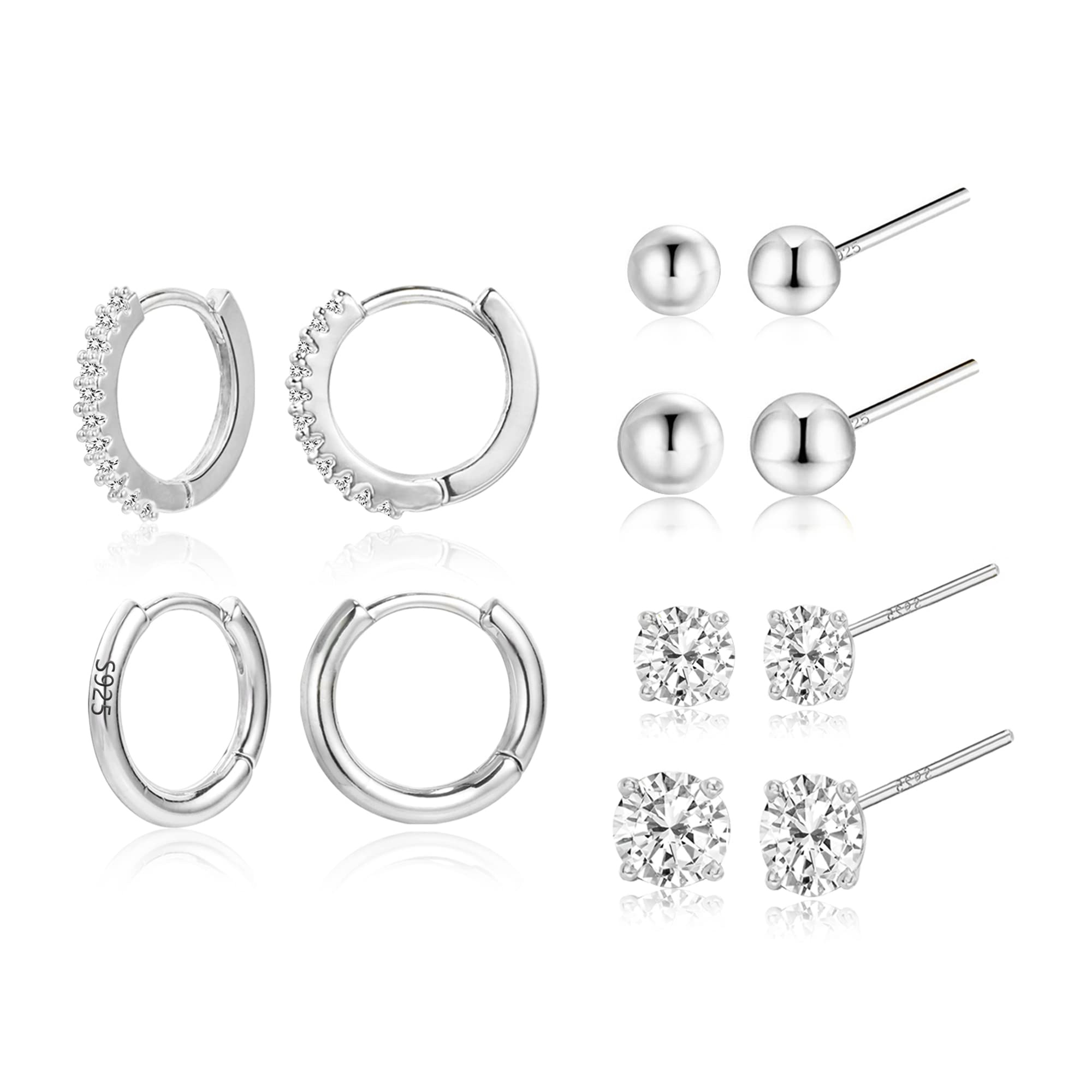 Silber Ohrringe Ohrstecker Silber 925, 2 Paar Creolen Ohrrin
