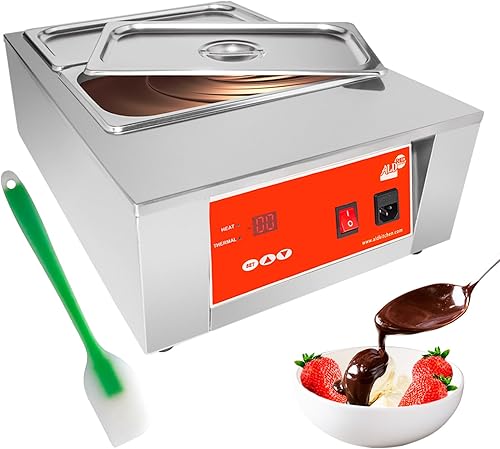 ALDKitchen Olla eléctrica para fundir chocolate | fondue de chocolate | acero inoxidable | 110 V (2 tanques (9 lb x 2))