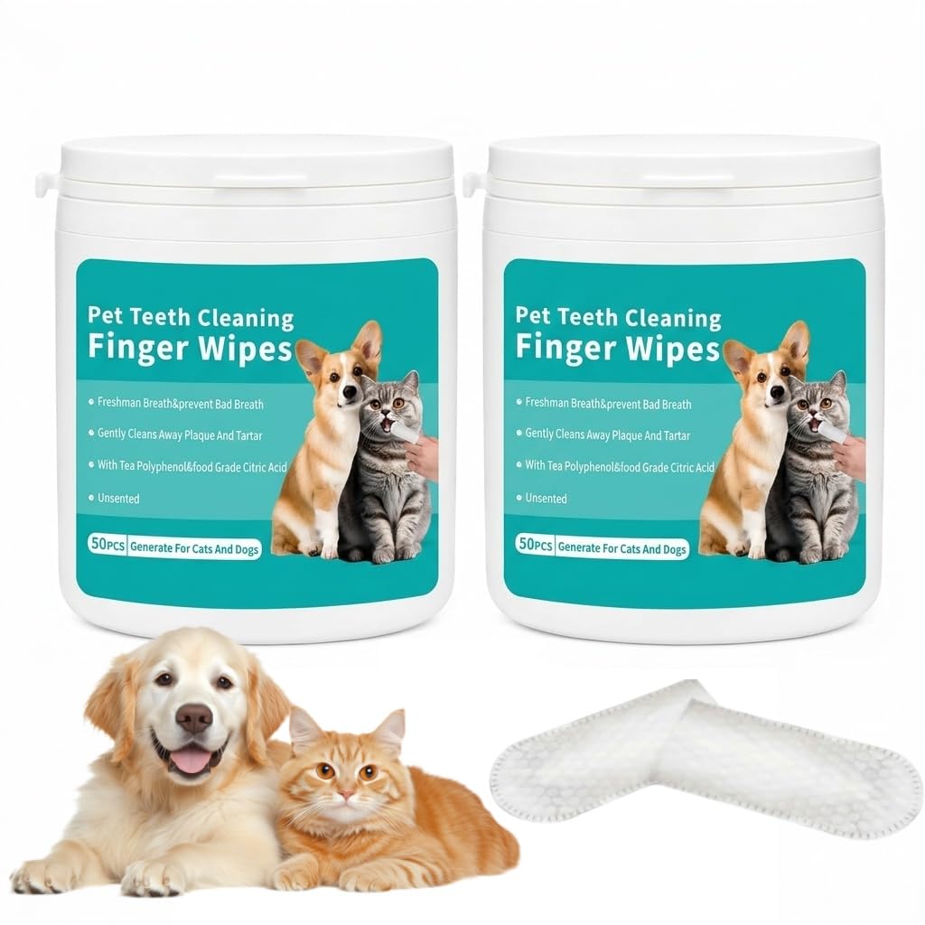 2 Confezioni Salviette Dentali per Cani e Gatti 50 Pezzi/Confezioni Salviette per Pulizia Denti Salviettine da Dito Formula Delicata