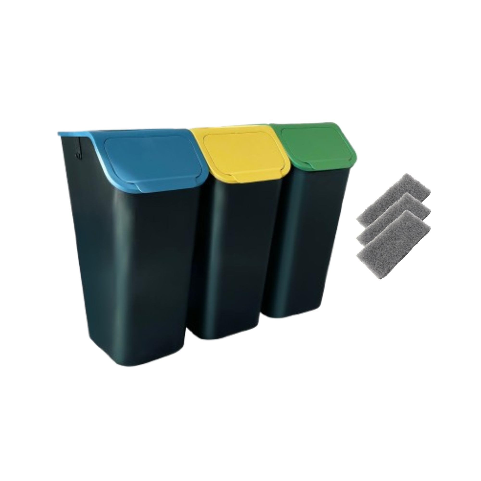 3-er Mülleimer-Set Küche Mülltrennsystem 3x Mülleimer 35l mit Deckel Stapelbar CLICK-Funktion, +filter
