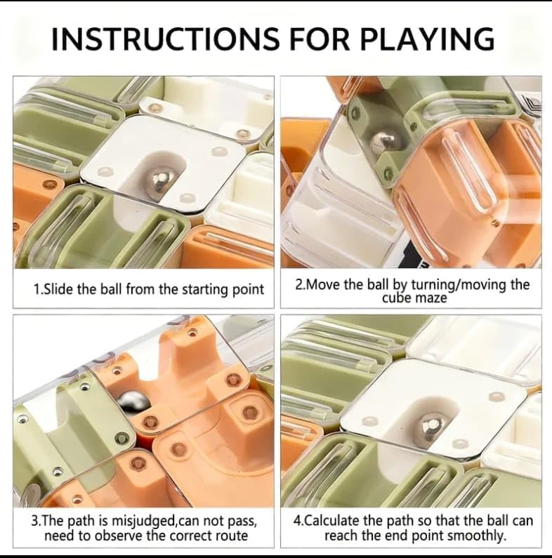 Image of 3D Maze Puzzle Cube with Metal Ball Inside - Transparent Handheld Marble Run Brain Teaser Game for Kids & Adults | Focus Skill Development Educational Toy and Stress Relief Challenge Multicolor