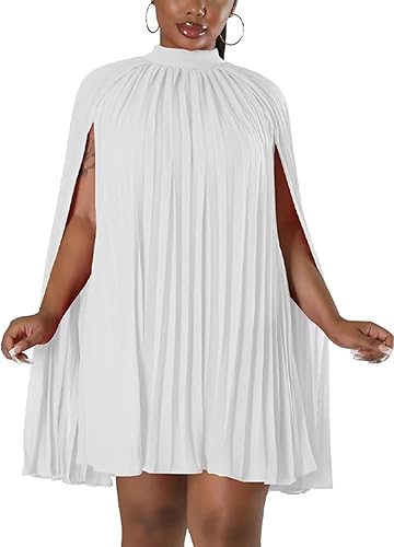 Vestido corto plisado con mangas de capa para mujer, corte holgado, para cóctel, fiesta, vestido fluido