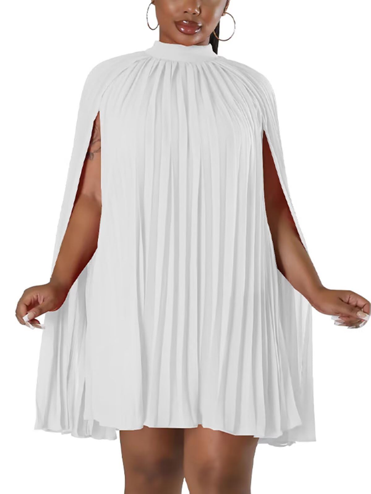 Cape Sleeve Pleated Dress