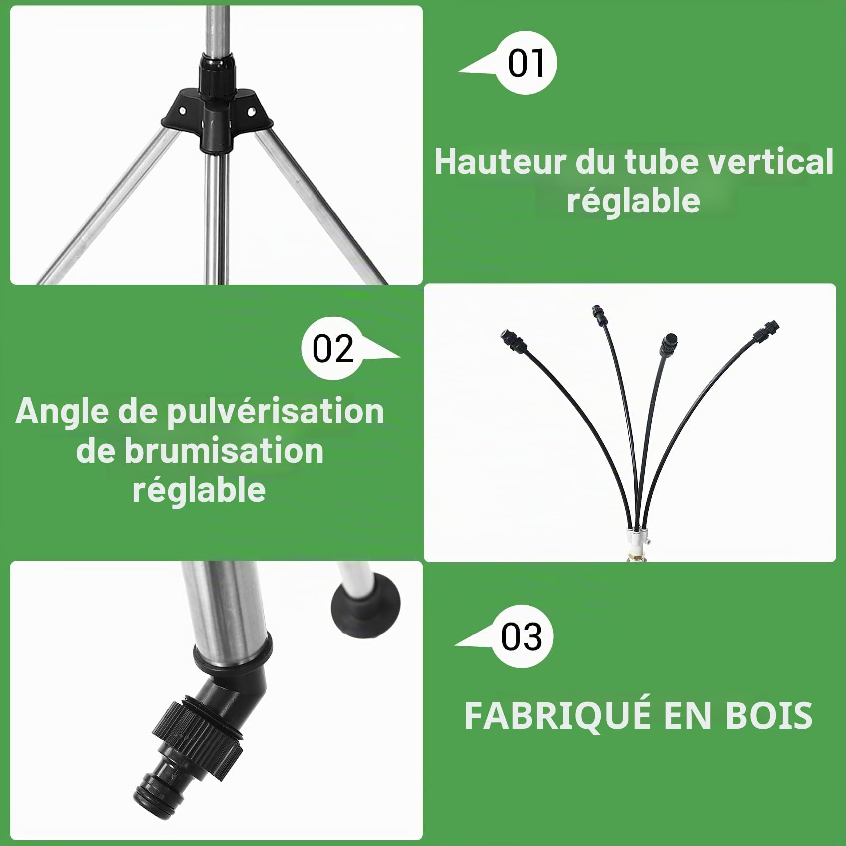 Brumisateurs Debout pour Patio Extérieur, Système de Brumisation sur Pied Réglable en Hauteur de 4,1 Pieds pour le Refroidissement Extérieur, Support Portable