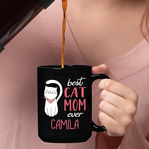 Miniatura 5 de Taza de café negra personalizada para parejas, regalo para gatos, papá, gato, mamá, Best Cat Mom Ever Best Cat Dad Ever Travel Taza de cerámica de