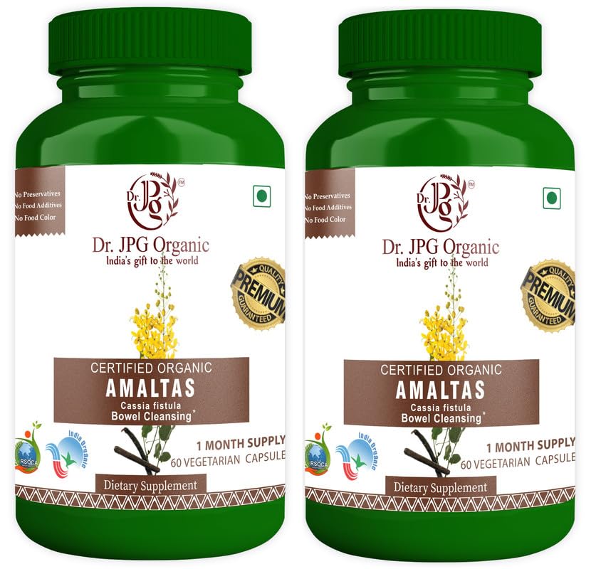 Dr. JPG Organic Amaltas Capsules 500mg, 60 Veg | Cassia Fistula | INDIA ORGANIC Certified (Pack Of 2)