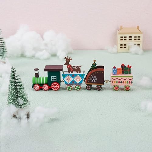 Miniatura 4 de Adorno de tren de madera de Navidad, decoración de Navidad, tren de Navidad de madera, juego de decoración de tren de Navidad, juguetes de adorno de