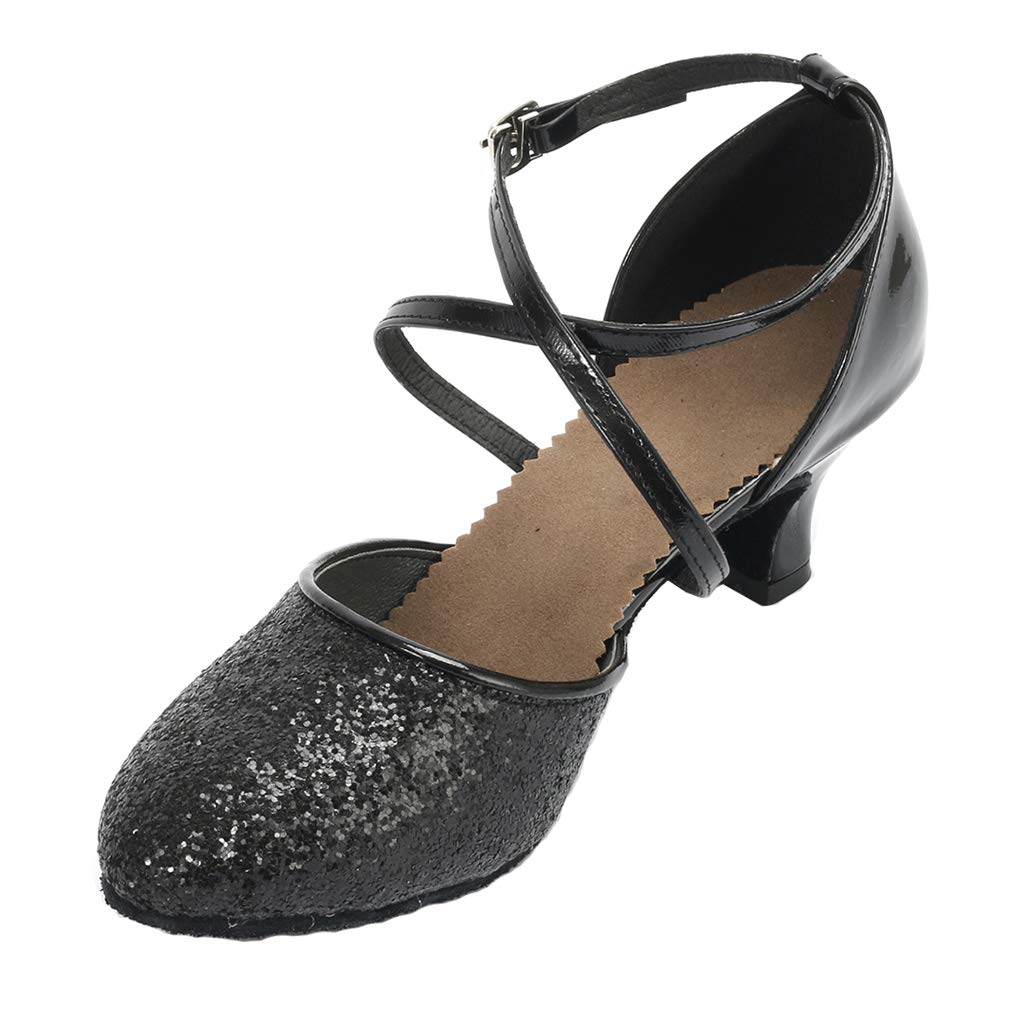 Cygnus Women Dance Shoes Latin Salsa Tango Practice Ballroom Dance Shoes with 2" Heel Suede Sole Black 8 B(M) US