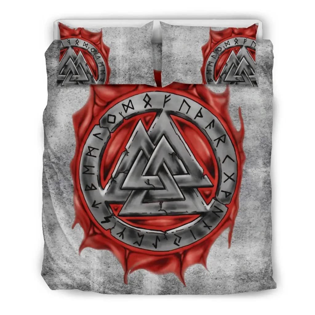 Parure de lit Runes Valknut 3D pour transformer votre chambre en sanctuaire viking gris