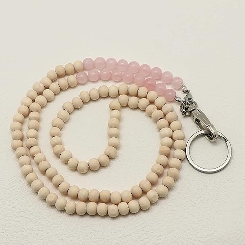 Miniatura 6 de Cordones para insignias de identificación, cordón de madera natural con cuentas para llaves, cordones para el cuello para cadenas de gafas para