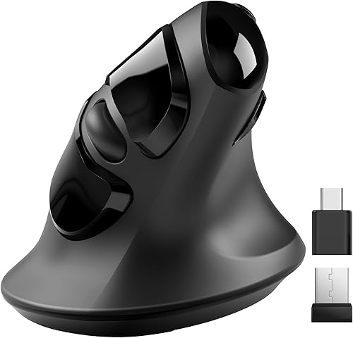 MicroPack - Mouse ergonómico, mouse inalámbrico vertical con receptor USB A y tipo C, diseño Ergo reduce la tensión muscular, 6 botones 80012001600