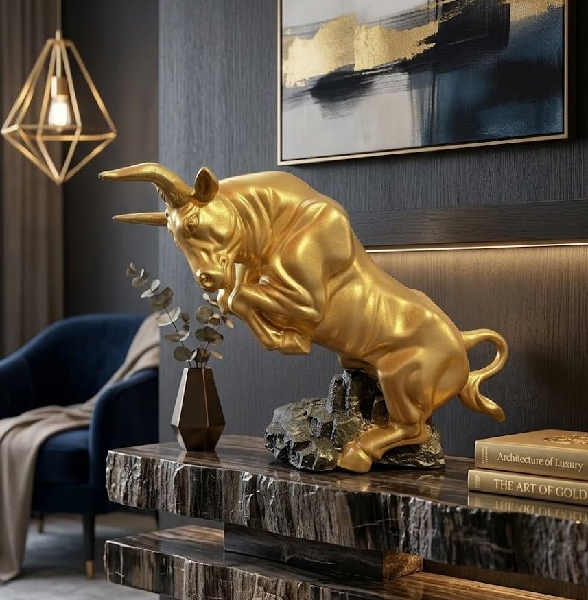ANI DIVINE Golden Charging Bull Resin Statue