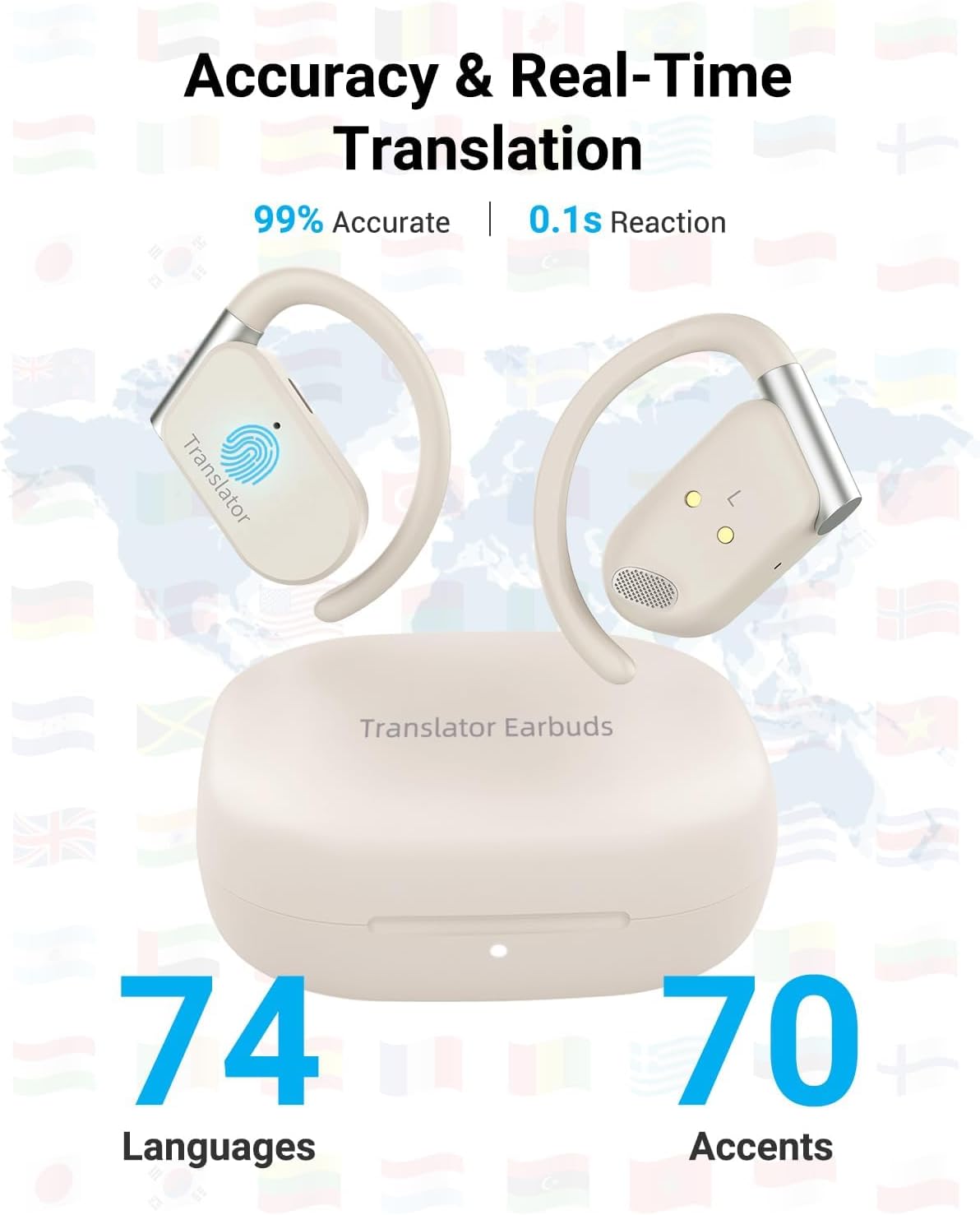 XUPURTLK Ai Translation Earbuds Real Time, Translator Earbuds Real Time with 144 Languages & Accents, 8 Offline Language Translator with Bluetooth Earbuds, Perfect for Travel, Business, Learning