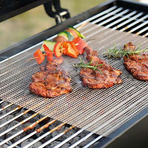 JIRCA 15Pcs Non-stick Barbecue Grilling Mats High Security Grid Shape BBQ Mat with Heat Resistance For Outdoor Activities (30x40x0.2cm)