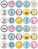 30 x Edible Cupcake Toppers Themed of 1st Happy Birthday Collection of Edible Cake Decorations | Uncut Edible on Wafer Sheet