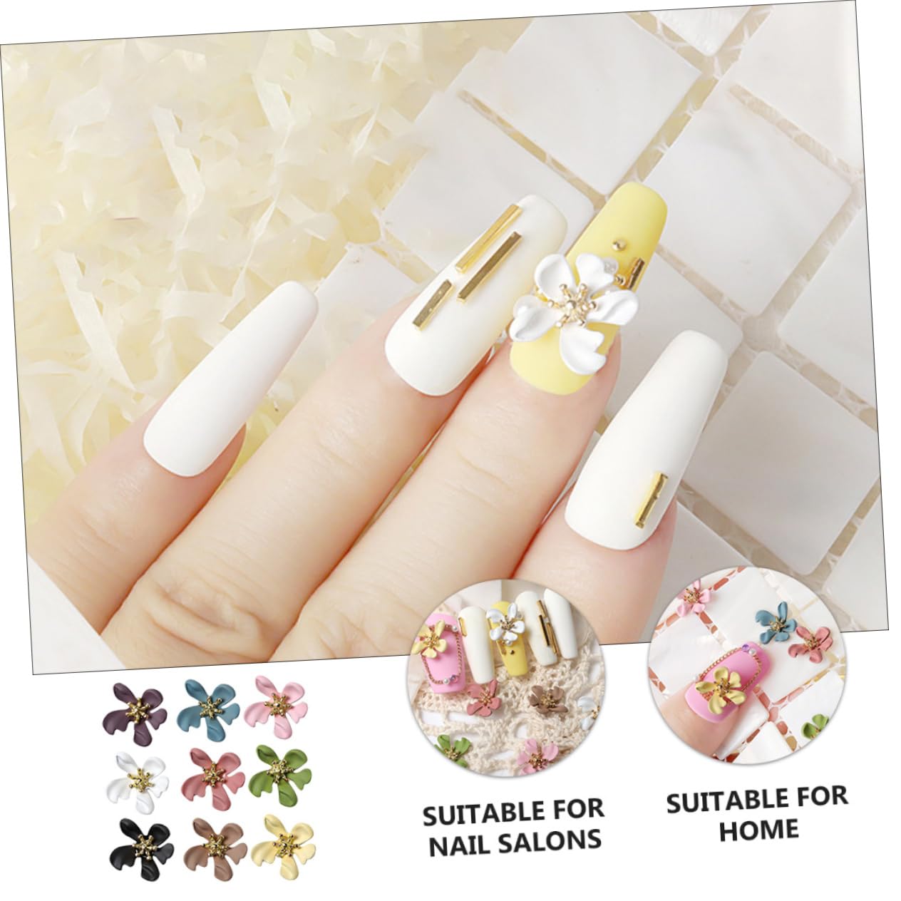9Pcs Colorful Floral Nail Art Charms Five Petal Nail Studs for DIY Manicure Decorations for Art Enthusiasts and Creative Designs Random Color