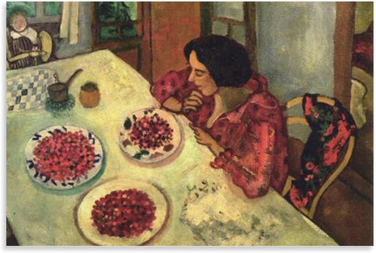 Orjdjz Wxkbl Marc Chagall Prints《Strawberries at Table》Canvas Wall Art Abstract Picture Marc Chagall Poster Retro Painting for Bathroom Decor 40x60cmx1 Frameless