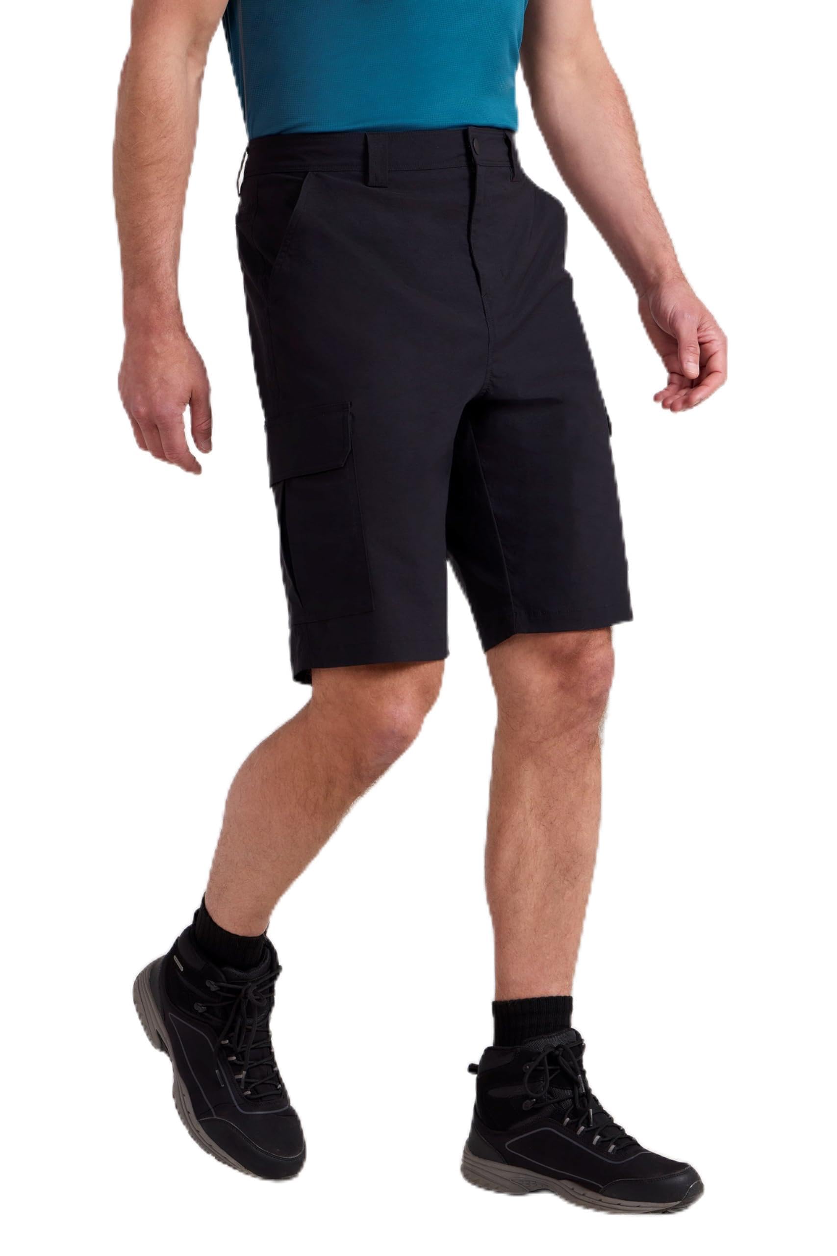 Mountain Warehouse Men's Black Delta Cargo Stretch Short - Stretchy, Uv Protect & Quick Dry Short Pants With Lots Of Pockets - Summer Beach, Walking, Hiking & Outdoors W42 Size 42