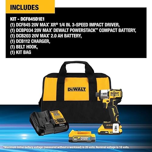 Miniatura 3 de DEWALT Controlador de impacto máximo de 20 V, inalámbrico, 3 velocidades, batería y cargador incluidos (DCF845D1E1)
