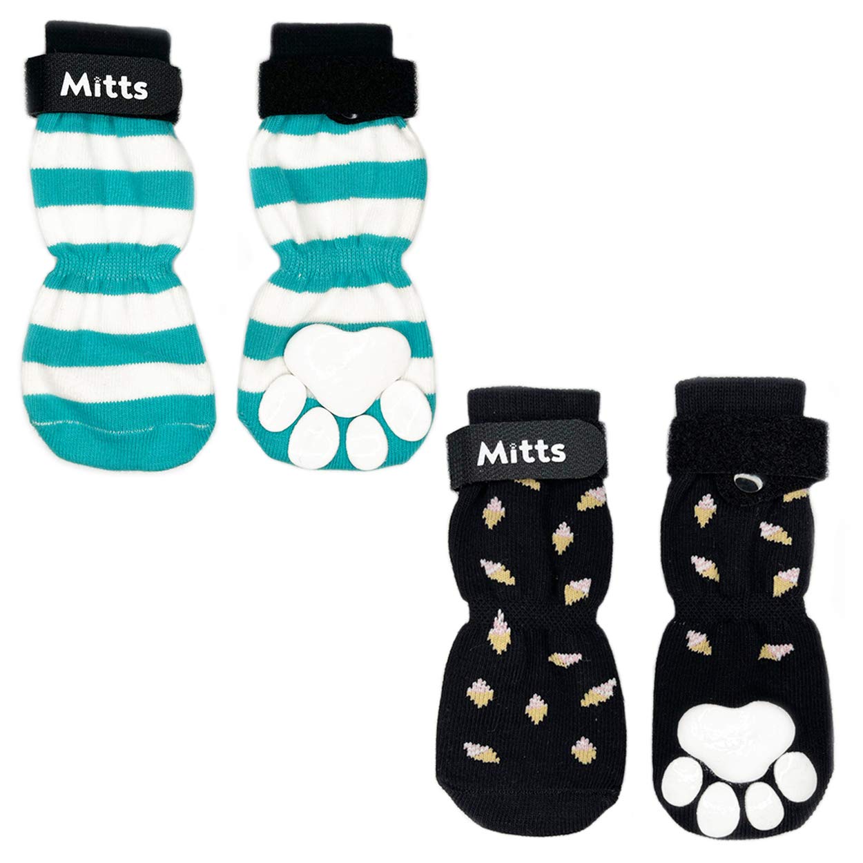 Mitts AntiSlip Fun Dog Socks with Grip (2 Pairs) Adjustable Straps